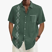 olcso Növények minta-Férfi Gombos póló Rövid ujjú Szüret Hawaii Alkalmi Vakáció Hétköznapi Nyár Tavasz Galléros ingek Begombol Zseb 3D nyomtatás finom Khaki+Khaki Fekete Világoszöld Sötétkék Tengerészkék
