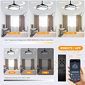 baratos Candeeiros Ventoinhas de Teto-Ventilador de teto com luzes 147&quot; led regulável 3 cores 6 velocidades cronometrando lâminas reversíveis com controle remoto, lustre de ventilador doméstico, ventilador de teto de montagem embutida de