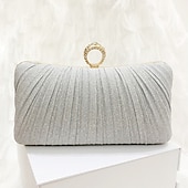 cheap Clutches &amp; Evening Bags-Elegant Gold Glitter Evening Clutch Bag with Rhinestone Ring Handle – Women&#039;s Party, Wedding, and Formal Event Accessory