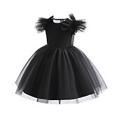 levne Párty šaty-Batole Dívčí Šaty na párty Pevná barva Bez rukávů Krátký rukáv Výkon Síťka Roztomilý Princeznovské Polyester Midi Šaty na párty Léto Jaro 3-7 let Černá Bílá Světlá růžová