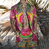 cheap Men&#039;s Printed Shirts Sets-Men&#039;s Coconut Tree Tropical Plants 2pcs Shirts Sets Summer Hawaiian Shirt Short Sleeve Short Pants Cuban Collar Tropical Fashion Hawaiian Street Casual Hawaiian Print Summer Spring Green / Black