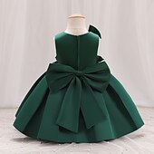 levne Párty šaty-Batole Dívčí Šaty na párty Pevná barva Bez rukávů Výkon Svatební Kravatový uzel Roztomilý Princeznovské Polyester Midi Šaty na párty Léto Jaro 3-7 let Světlá růžová Rubínově červená Trávová zelená