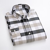 cheap Men&#039;s Oxford Shirts-Men&#039;s Dress Shirt Oxford Shirt Plaid Shirt Collared Shirt Plaid / Check Wedding Work White gray Wine Khaki Long Sleeve Turndown Spring &amp;  Fall Clothing Apparel Button-Down