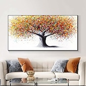 baratos Pinturas Florais/Botânicas-Pintura a óleo abstrata colorida da árvore da vida, arte de parede, tela pintada à mão, imagens de arte de parede para sala de estar, decoração de casa, sem moldura