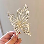 cheap Hair Styling Accessories-Butterfly Crystal Hair Claw Clips Pearl Rhinestone Golden Metal Hair Clips Large Gem Hair Jaw Clips Strong Hold Non-Slip Hair Catch Barrettes Clamps For Thick And Thin Hair Accessories For Women Girls