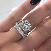economico Anelli-Anello Matrimonio Classico F1209 Platino Oro Rame Prezioso Di tendenza Semplice 2 pezzi Zirconi