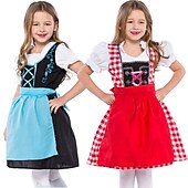 halpa Lapset-Oktoberfest dirndl Trachtenkleader Dirndl pusero Oktoberfest / Olut baijerilainen baijerilainen Wiesn Perinteinen Tyyli Niityt Tyttöjen Perinteinen tyyli kangas Toppi Leninki Esiliina