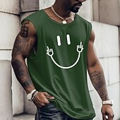 tanie T-shirty 3D męskie-Męskie Graficzny Uśmiechnięta twarz Kamizelka Top Koszulka bez rękawów dla mężczyzn Paski Podkoszulek Druk 3D Półgolf Koszula Moda Designerskie Mięsień Codzienny Sport Siłownia Czarny Biały Granatowy