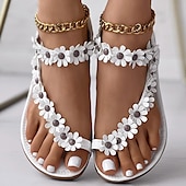 cheap Vacation Sandals-Women&#039;s Floral Embellished T-Strap Sandals with Cushioned Sole – Perfect for Casual Summer Outings