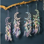 baratos Espanta-espíritos-1 peça apanhador de sonhos, padrão de lua de gato, penas de miçangas, apanhador de sonhos, decoração de parede para pendurar em casa, enfeite para quarto de criança