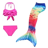 voordelige Zeemeermin badpak-Kinderen Voor meisjes Drie stuk Zeemeermin zwemkleding Badmode Bikini Strand Zwemmen Afdrukken Actief leuke Style Badpakken 4-12 jaar Zomer Rose paars Polkadot