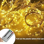 abordables Proyector de la lámpara  y proyector láser-Cortina de luces de hadas, cadena de luces, 8 modos con control remoto, luces decorativas para fiestas de Navidad, bodas, alimentadas por USB