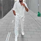 abordables camisas casuales de los hombres-Hombre Camisa 2 Piezas Conjunto de camisa Camisa casual Blanco Azul Piscina Mangas cortas Plano Diseño Calle Vacaciones Básico Ropa Moda Ocio