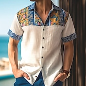 olcso Virágmintás-Férfi Virágos Ing Hawaii ing Aloha ing Rövid ujjú Divat Dizájn Alkalmi Szabadtéri Hétköznapi Nyár Tavasz Térfogatcsökkenés Nyomtatott Sárgabarack Fehér Sárga Fekete / Barna Sötétkék