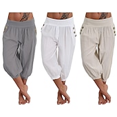 levne Hladké bavlněné plátěné kalhoty-dámské kalhoty na jógu boční kapsy harémové kalhoty capri kalhoty spodky rychleschnoucí odvod vlhkosti lehký hippie boho světle modrý mandarinkový prášek bílý fitness posilovna cvičení pilates léto