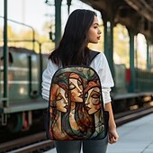 abordables Sacs à dos imprimés-Sac à dos abstrait avec portrait féminin pour adolescentes – Sac d&#039;école coloré avec imprimé artistique et grande capacité pour les filles élégantes