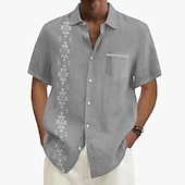 olcso Növények minta-Férfi Gombos póló Rövid ujjú Szüret Hawaii Alkalmi Vakáció Hétköznapi Nyár Tavasz Galléros ingek Begombol Zseb 3D nyomtatás finom Khaki+Khaki Fekete Világoszöld Sötétkék Tengerészkék