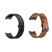 olcso Samsung óraszíjak-Óraszíj mert Samsung Galaxy Watch 7/6/5/4  40/44mm, Watch 5 Pro 45mm, Watch 6 Classic 43/47mm, Watch 4 Classic 42/46mm Rozsdamentes acél Valódi bőr Csere Szíj Fém kapocs Láncos karkötő Karszalag