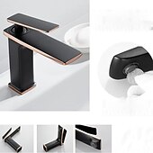 abordables Classiques-mitigeur lavabo mitigeur lavabo sur gorge, monobloc mitigeur céramique mitigeur lavabo avec flexible eau froide et eau chaude noir doré blanc chrome