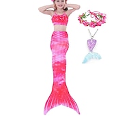 voordelige Zeemeermin badpak-Kinderen Voor meisjes Vijf stuk Zeemeermin zwemkleding Badmode Bikini Strand Zwemmen Regenboog Tie Dye leuke Style Badpakken 3-10 jaar Zomer Licht Blauw Kleurrijk