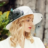 levne Party klobouky-čepice polyesterové vlákno buřinka / cloche klobouk kbelík klobouk slaměný klobouk svatební čajový dýchánek elegantní svatba s peřím krajka boční pokrývka hlavy pokrývka hlavy