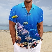 levne Ocean Print-Pánské Květinový Citrónová Ryby Košile Havajská košile Aloha košile Krátké rukávy Košile Přehnutý Módní Šik ven Designové Venkovní ulice Ležérní Žlutá Světlá růžová Vodní modrá S M L