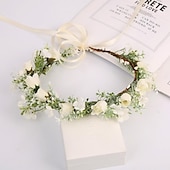 abordables Accessoires de coiffure-guirlande de couronne de fleurs de feuilles - guirlande de cheveux faite à la main couronne de fleurs bandeaux de fleurs réglables pour mariage fête de mariage couronne de feuilles de fleurs (blanc
