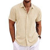 voordelige Klassiek-Voor heren Overhemd linnen overhemd Zomer overhemd Normaal shirt Strand hemd Button-down overhemd Effen Casual Dagelijks Zwart Wit Blozend Roze blauw Korte mouw Kraag Zomer Kleding