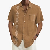 olcso Növények minta-Férfi Gombos póló Rövid ujjú Szüret Hawaii Alkalmi Vakáció Hétköznapi Nyár Tavasz Galléros ingek Begombol Zseb 3D nyomtatás finom Khaki+Khaki Fekete Világoszöld Sötétkék Tengerészkék