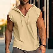 voordelige Sportschool tanktops-Voor heren Singlet Vest Top Onderhemd Mouwloos shirt Mouwloos Capuchon Zomer Effen Modieus Ontwerper Spier Buiten Uitgaan Sportschool Zwart Wit Geel Top T-shirt voor mannen