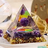 cheap Outdoor Decoration-Orgone Pyramid For Positive Energy And Amethyst Crystal Ball, With Protection From Crystals Energy Generator For Stress Reduce Healing Meditation And Wealth Attraction For Home Decoration