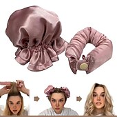 abordables Aparatos para el baño-Juego de rizos satinados sin calor: varilla para rizar + cubierta para el cabello rizado, juego de rizos con bollos de calor cero, artefacto para rizar el cabello para personas perezosas con sueño de ola grande, juego de cabello rizado sin calor para muje