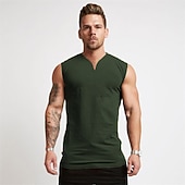 billige Treningsskjorter uten armer-Herre Singleter Vest topp Underskjorte Ermeløs skjorte Ermeløs V-hals Sommer عادي Sport Mote Lettvekt Feriereise Avslappet Ferie Svart Hvit Militærgrønn Topp T-skjorte for menn