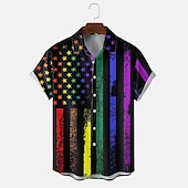 billiga Flaggmönster-Amerikanska självständighetsdagen Herr Amerikanska flaggan Skjorta Knapp upp skjorta Vintage Hawaii skjortor Kortärmad Tropisk Mode Hawaiisk Ledigt Helgdag Strand Sommar Vår Nedvikt Mönster