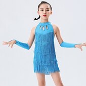 ieftine Ținute Dans Latin-Dans Latin Ținute de Dans Copii Rochie Cristale / Strasuri Franjuri Decupat Fete Performanță Antrenament Fără manșon Poliester