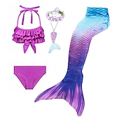 billiga Mermaid Baddräkt-Barn Flickor Fem bitar Badkläder för sjöjungfrun Badkläder Bikini Simning Regnbåge söt stil Sexig Mönster Baddräkter 3-10 år Sommar Stor Lila Blå