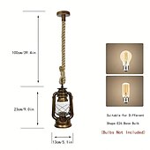 cheap Island Lights-1pc Retro Hemp Rope Chandelier - Old Fashioned Lantern Pendant Light - Oil Rub Bronze Kitchen Island Hanging Light (Bulb Not Included)
