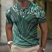 halpa Miesten geometrinen poolo-Miesten Geometrinen Vohveli poolopaidat Golfpaita Lyhythihainen Poolopaidat Kauluspaidat Business Casual Lomavaatteet Muodolliset vaatteet Festivaalivaatteet Napit 3D-tulostus Sini-viher Keltainen