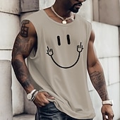 tanie T-shirty 3D męskie-Męskie Graficzny Uśmiechnięta twarz Kamizelka Top Koszulka bez rękawów dla mężczyzn Paski Podkoszulek Druk 3D Półgolf Koszula Moda Designerskie Mięsień Codzienny Sport Siłownia Czarny Biały Granatowy