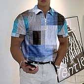 economico Polo color block da uomo-Per uomo Plaid Polo con zip Maglia da golf Manica Corta Magliette polo Camicie con Colletto Vintage Casual Abbigliamento da vacanza Abbigliamento Formale Abbigliamento da festa Stampa 3D Polo con