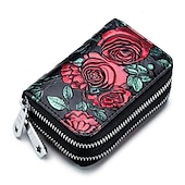 economico porta carte e custodie-portacarte da donna rfid moda portacarte in pelle crosta con doppia cerniera portafogli da donna con stampa floreale 3d di grande capacità