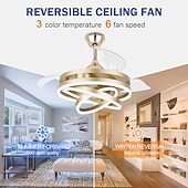 Недорогие Потолочные светильники с вентилятором-42-дюймовые выдвижные потолочные вентиляторы с подсветкой и пультом дистанционного управления, современный светодиодный полуутопленный вентилятор, выдвижной геометрический потолочный вентилятор, 3 цвета, 6 скоростей, интеллектуальный подвесной светильник