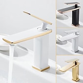 abordables Classiques-mitigeur lavabo mitigeur lavabo sur gorge, monobloc mitigeur céramique mitigeur lavabo avec flexible eau froide et eau chaude noir doré blanc chrome