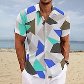 ieftine Model Geometric-Bărbați Gradiant Model Geometric Cămașă Camașă cu nasturi Manșon scurt Modă Șic Stradă Designer Stradă Zilnic Ieșire Vară Primăvară Răsfrânt Imprimeu Roșu-aprins Albastru piscină Verde Închis