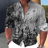 billiga Växter Mönster-Herr Blommig Skjorta Knapp upp skjorta Långärmad Mode Streetwear Designer Utomhus Ledigt Dagligen Sommar Vår Höst Hög krage Mönster Gul Blå Purpur Grön Grå