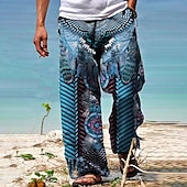 abordables Pantalons décontractés imprimés pour hommes-Homme Pantalon pantalon été Pantalon de plage Pantalon bohème Poche Cordon Taille elastique Imprimés Photos Confort Respirable Casual du quotidien Vacances Vêtement de rue Design bleu marine Bleu