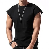billiga Gym-toppar-Herr Linne Undertröjor Ärmlös tröja Ärmlös Rund hals Sommar Slät Mode Designer Muskel Utomhus Utekväll Gym Svart Vit Rubinrött Topp t-shirt för män