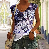 economico Negozio Grafico Canotte &amp; Camis-Top Canottiera da Donna Basic Stampa Floreale Senza Maniche Top Regolari V Neck Casual Festa Blu Viola Verde