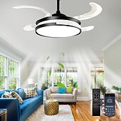 baratos Candeeiros Ventoinhas de Teto-Ventilador de teto com luzes 147&quot; led regulável 3 cores 6 velocidades cronometrando lâminas reversíveis com controle remoto, lustre de ventilador doméstico, ventilador de teto de montagem embutida de