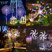 abordables Luces de camino y linternas-Luces solares de fuegos artificiales: luces de hadas para jardín y caminos al aire libre de 120 LED, 2 modos de iluminación para patios y caminos de entrada